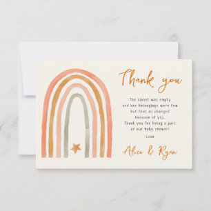 Cartão De Agradecimento Boho Rainbow E Poema Do Chá de fraldas Star