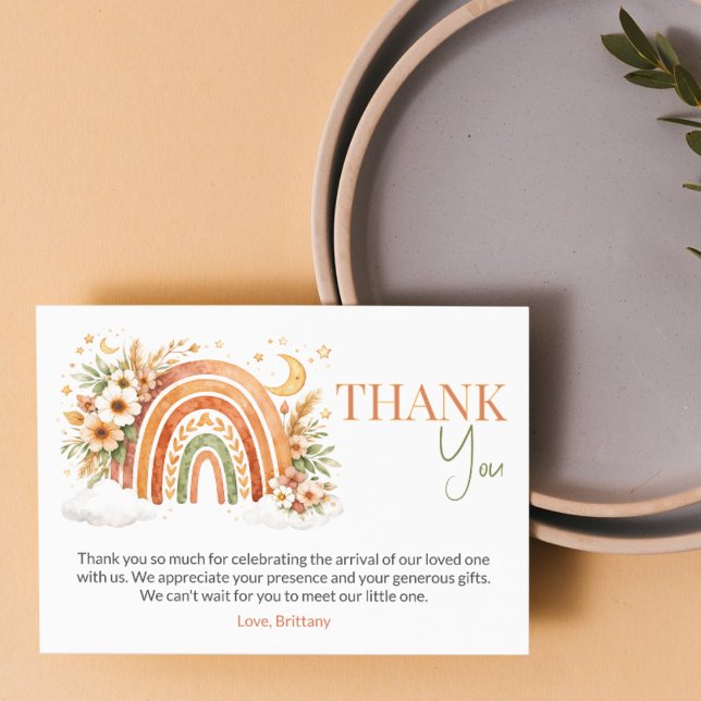 Cartão De Agradecimento Boho Rainbow Neutral Baby Shower Books for Baby (Criador carregado)