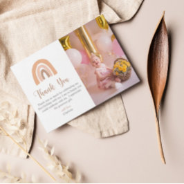 Cartão De Agradecimento Boho Rainbow Pink Pastel Primeiro Aniversário