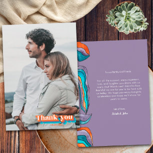 Cartão De Agradecimento Boho Retro Púrpura Azul Tipografia Laranja Amarga