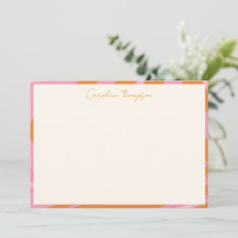 Boho Rosa Laranja Abstrato Mármore Nome Personaliz