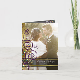 Cartão De Agradecimento Boho Roxo Espirais Dourado Foto Casamento Obrigada