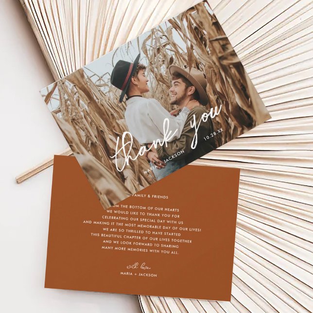 Cartão De Agradecimento Boho Rust Custom Wedding Photo Thank You Cards (Criador carregado)