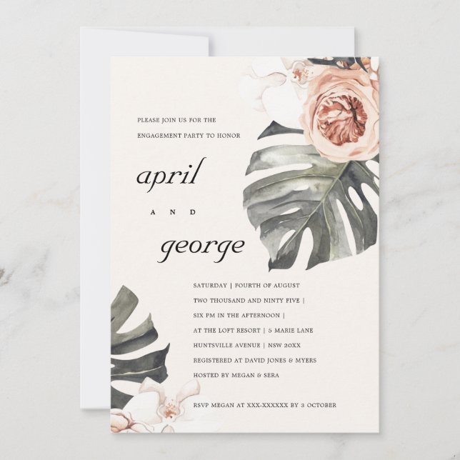 CARTÃO DE AGRADECIMENTO BOHO RUST FLORAL MONSTRERA LEAF NOIVADO INVITE (Frente)