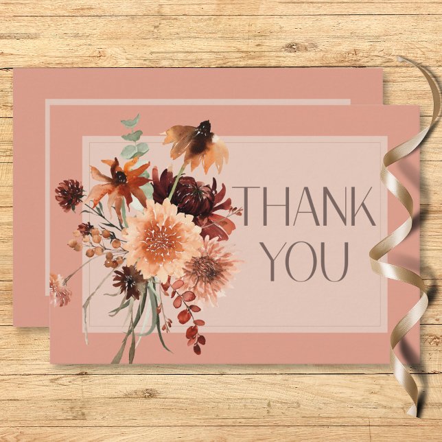 Cartão De Agradecimento Boho Rust & Neutral Fall Floral Peach Casamento de (Boho Rust & Neutral Fall Floral Peach Rust Wedding Thank You Card)