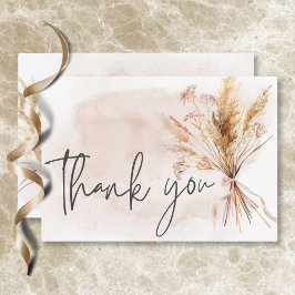 Cartão De Agradecimento Boho Rustic Pampas & Casamento de Buquê de Grama S