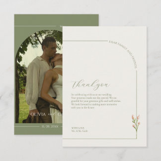 Cartão De Agradecimento Boho Sage Green & Linen Arches Minimalist Photo