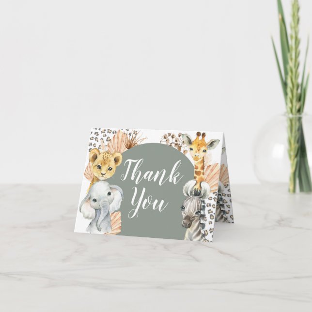 Cartão De Agradecimento Boho Sage Green Safari Oh Boy Folheado (Frente)