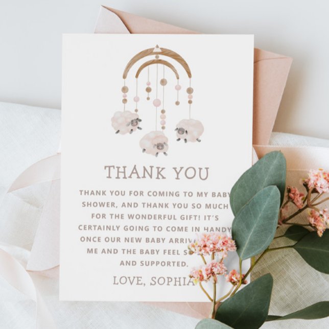 Cartão De Agradecimento Boho Sheep Mobile | Placa de Chá de fraldas neutra (Criador carregado)