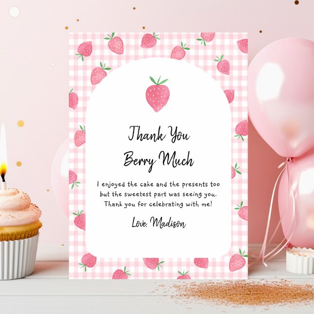Cartão De Agradecimento Boho Strawberry Berry Sweet Birthday (Criador carregado)