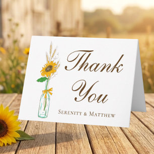 Cartão De Agradecimento Boho Sunflower Floral Obrigado Casamento De País