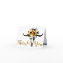 Boho Sunflower Longhorn Skull Country Thank You