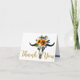 Cartão De Agradecimento Boho Sunflower Longhorn Skull Country Thank You