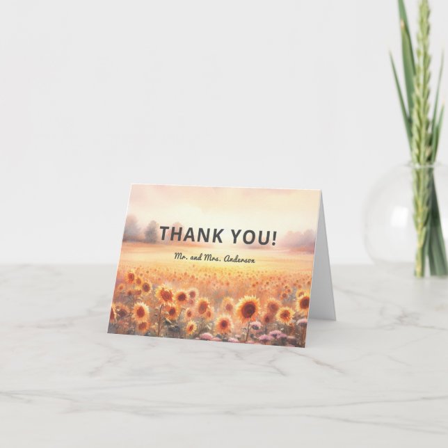 Cartão De Agradecimento Boho Sunflower Rustic Watercolor Casamento (Frente)