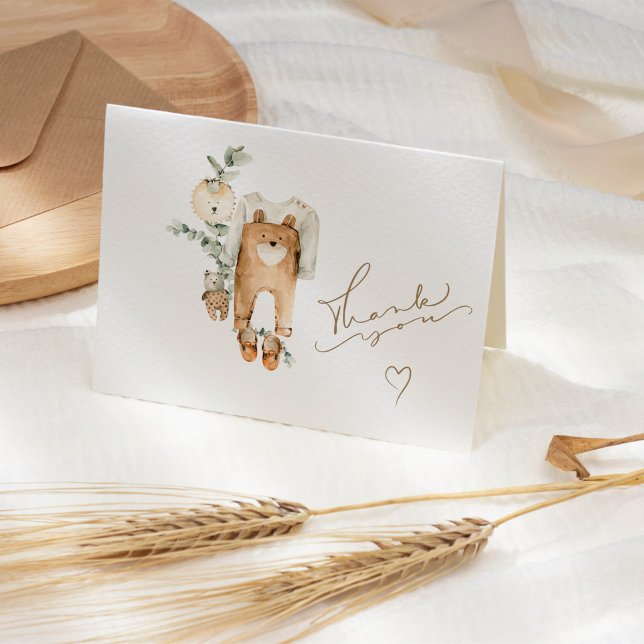 Cartão De Agradecimento Boho Teddy Bear Baby Shower (Criador carregado)