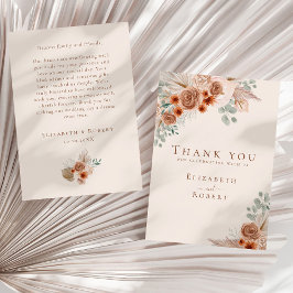 Cartão De Agradecimento Boho Terracota Floral Grama das Pampas Casamento