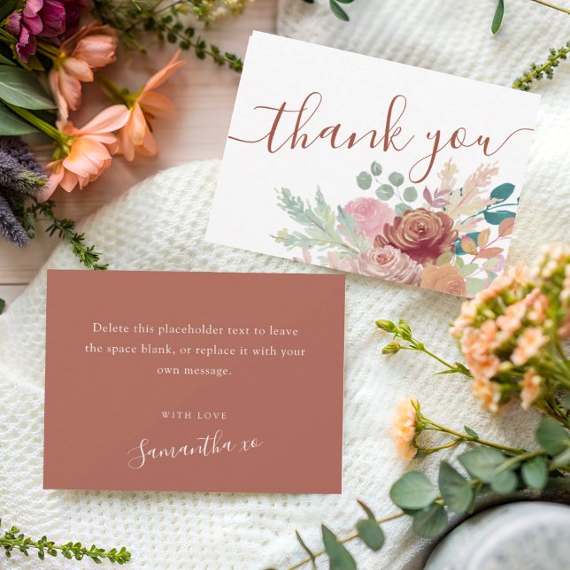 Cartão De Agradecimento Boho Terracotta & Blush Thank You Bridal Shower  (Criador carregado)
