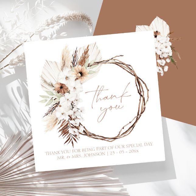 Cartão De Agradecimento Boho Terracotta Brown Casamento Floral Seco (Boho Terracotta Brown Dried Floral Wreath Wedding Thank You Card)