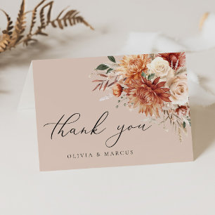 Cartão De Agradecimento Boho Terracotta Dahlia Casamento Elegante Floral