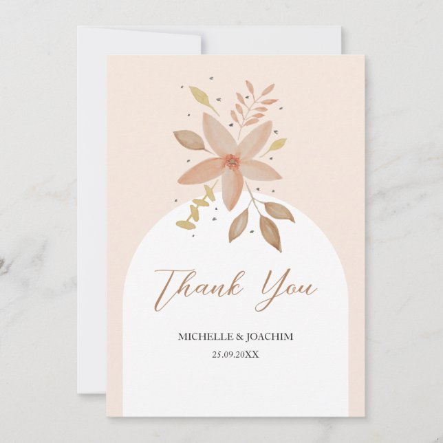 Cartão De Agradecimento Boho Terracotta Floral Aquarela Exótica (Frente)