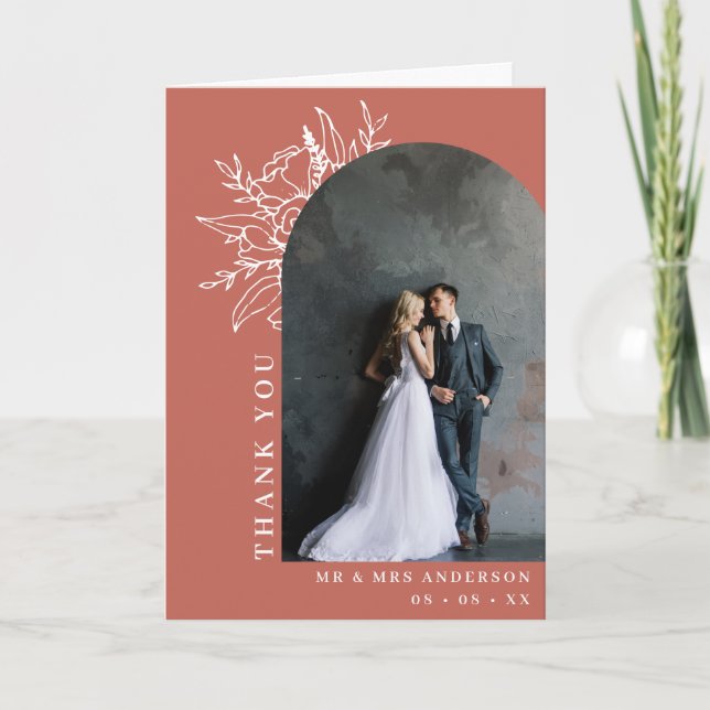 Cartão De Agradecimento Boho Terracotta Floral Arch Foto Dobrada (Frente)