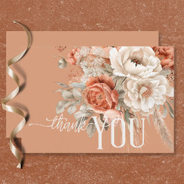 Cartão De Agradecimento Boho Terracotta Peach & Cream Casamento Floral