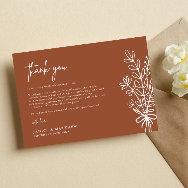 Cartão De Agradecimento Boho Terracotta Queimou Casamento Russo Laranja-Qu (Criador carregado)