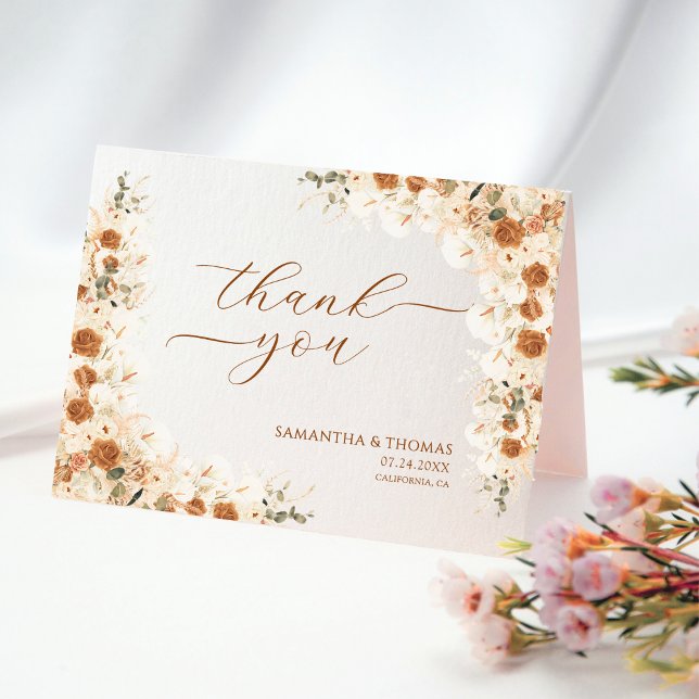 Cartão De Agradecimento Boho Terracotta Rosa Calla Lily Casamento Obrigado (Criador carregado)