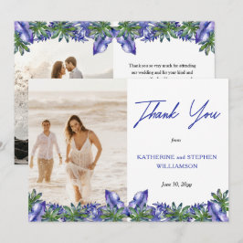Cartão De Agradecimento Boho Tropical Roxo | Obrigado de Foto de Casamento