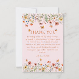 Cartão De Agradecimento Boho Watercolor Chá de fraldas de flores selvagens