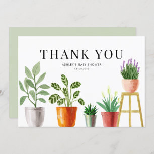 Cartão De Agradecimento Boho Watercolor Chá de fraldas de Plantas Familiar