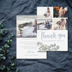 Cartão De Agradecimento Boho Watercolor Eucalyptus Dusty Casamento Azul