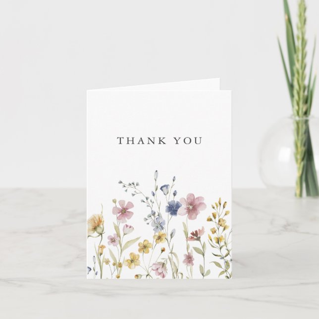 Cartão De Agradecimento Boho Watercolor Flores Selvagens Obrigado (Frente)