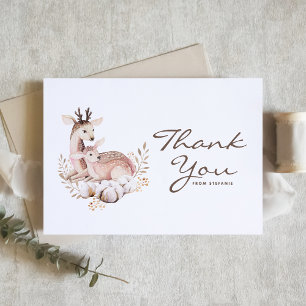 Cartão De Agradecimento Boho Watercolor Mamãe e Baby Deer Woodland
