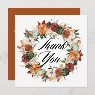 Cartão De Agradecimento Boho Watercolor Pumpkins Wreath Autumn Wed