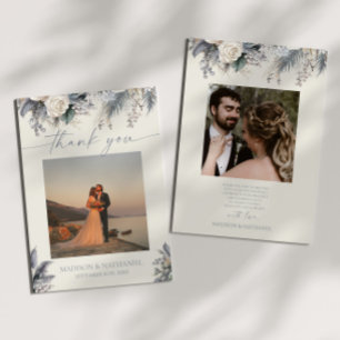 Cartão De Agradecimento Boho White Rose Floral Flower Garden Casamento