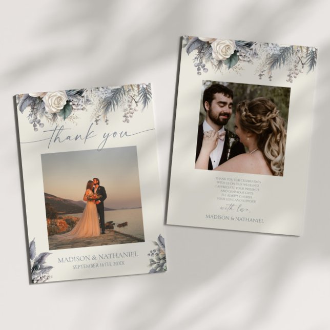 Cartão De Agradecimento Boho White Rose Floral Flower Garden Casamento (Criador carregado)