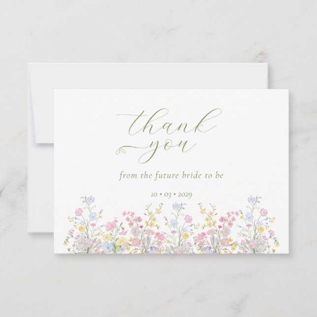 Cartão De Agradecimento Boho Wildflower Elegant Bridal Shower  (Frente)