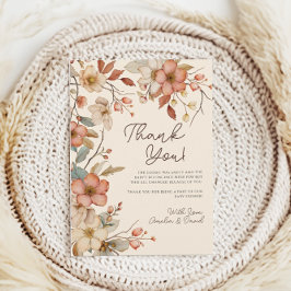 Cartão De Agradecimento Boho Wildflower Floral Ivory Chá de fraldas