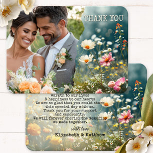 Cartão De Agradecimento Boho Wildflower Foto De Casamento Obrigado