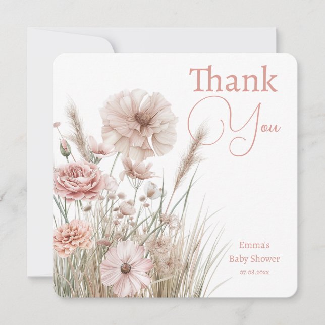 Cartão De Agradecimento Boho Wildflower Thank You Card (Frente)