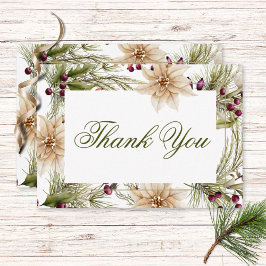 Cartão De Agradecimento Boho Winter Greenery Boughs Wedding
