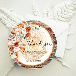 Cartão De Agradecimento Boho Wood Slice Thank You – Rustic Floral Photo