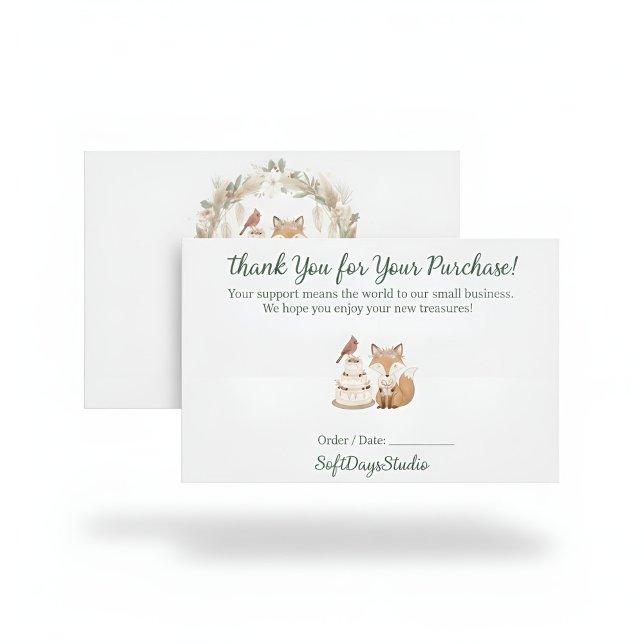 Cartão De Agradecimento Boho Woodland Fox Small Business Thank You Card (Criador carregado)