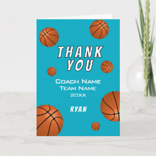 Cartão De Agradecimento Bola de Basquete Azul Simples Obrigado Treinador
