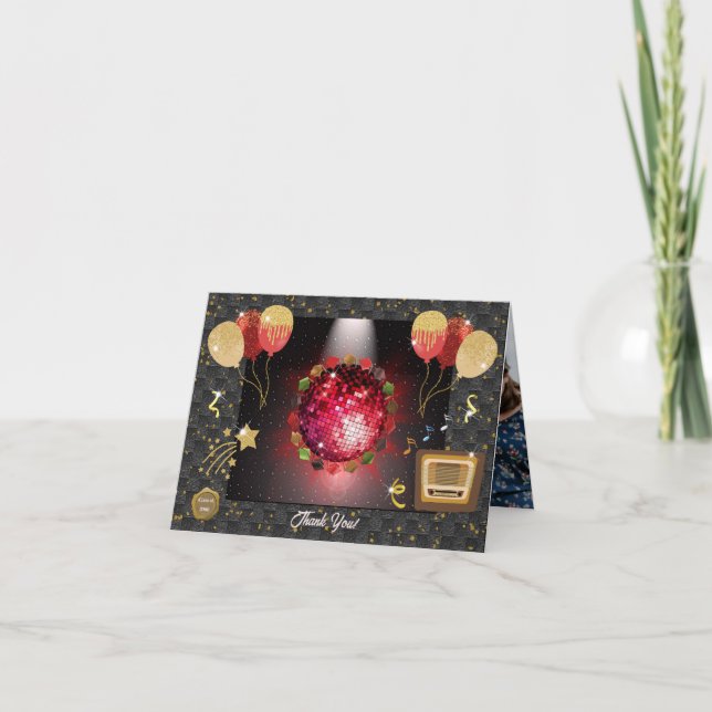 Cartão De Agradecimento Bola de Discoteca Vermelha Brilhante e Foto de Gor (Frente)