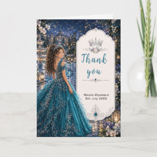Cartão De Agradecimento Bola de Princesa Azul Turquesa Sweet 16