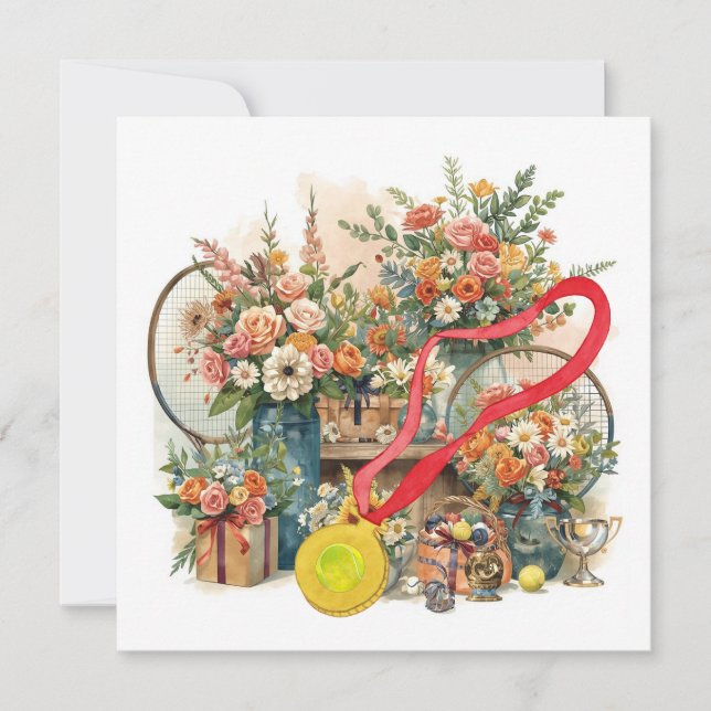 Cartão De Agradecimento Bola de tênis com flores de tenista (Frente)