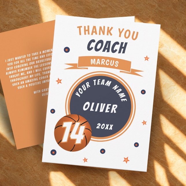 Cartão De Agradecimento Bola Moderna de Basquete Obrigado Treinador (Criador carregado)
