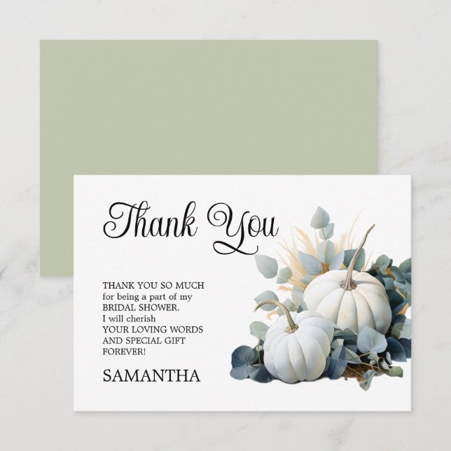 Cartão De Agradecimento Bolas de abóbora brancas e verdes de eucalipto Chá (Frente/Verso)